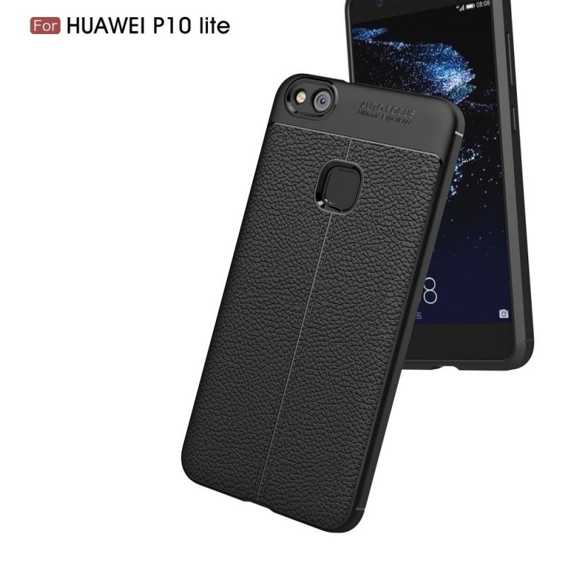 Hülle Huawei P10 Lite Schwarz Handyhülle Doppellinien-Litschileder-Effekt