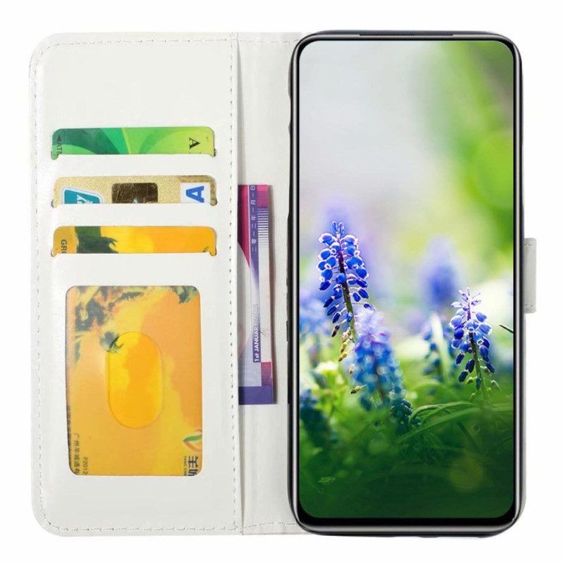 Flip Case Für Samsung Galaxy A54 5G Mit Kordel Blauer Schmetterling Mit Riemen