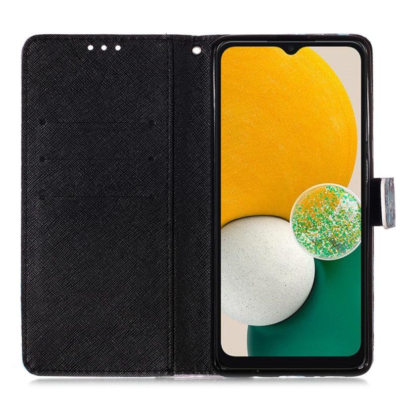 Flip Case Für Samsung Galaxy A54 5G Mit Kordel Blumenschädel Mit Riemen