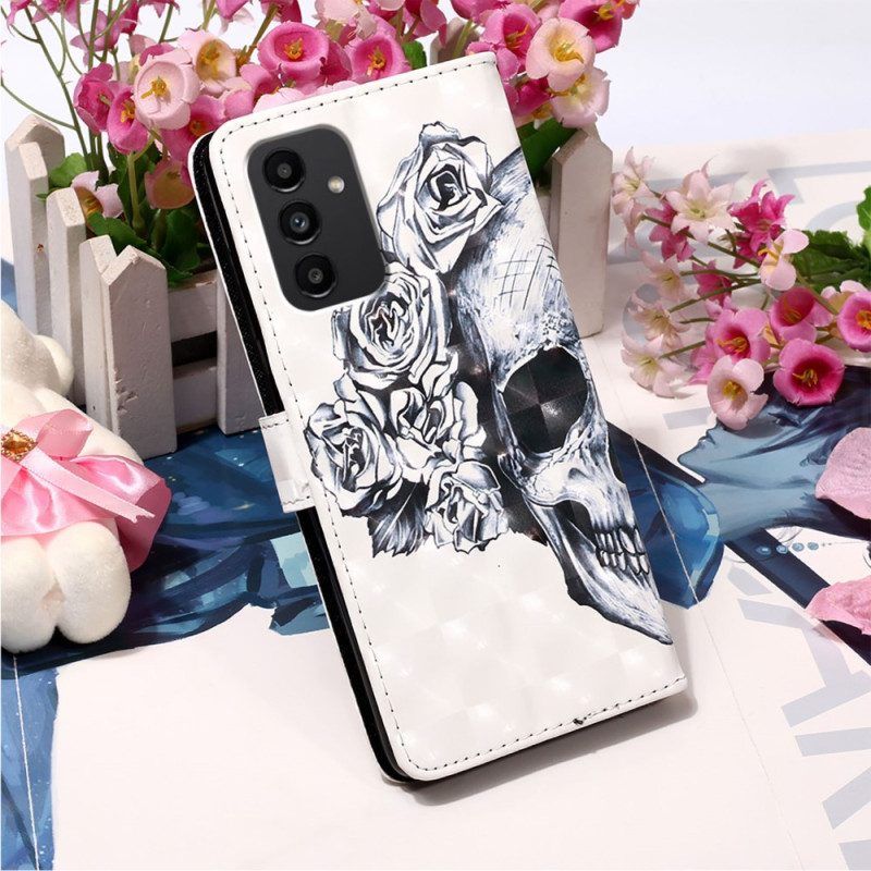 Flip Case Für Samsung Galaxy A54 5G Mit Kordel Blumenschädel Mit Riemen