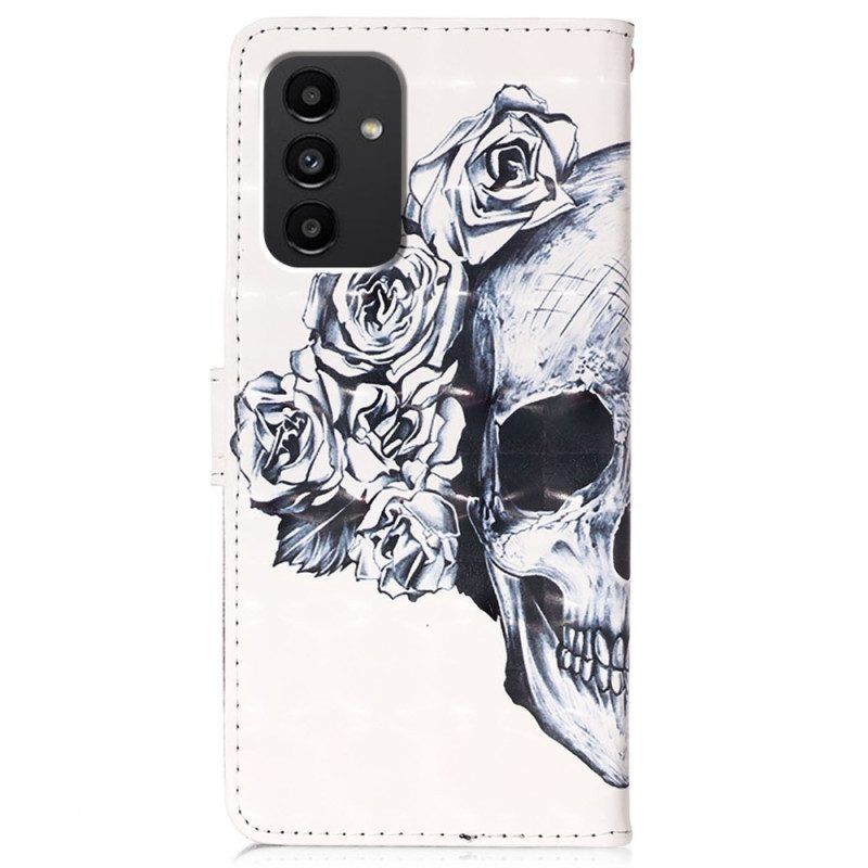 Flip Case Für Samsung Galaxy A54 5G Mit Kordel Blumenschädel Mit Riemen