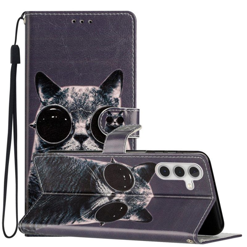 Flip Case Für Samsung Galaxy A54 5G Mit Kordel Katzen-riemenbrille