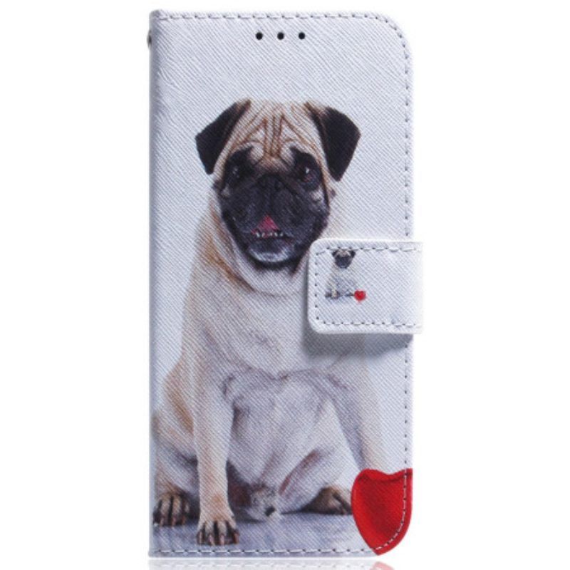 Flip Case Für Samsung Galaxy A54 5G Mit Kordel Lustiger Mops Mit Riemen