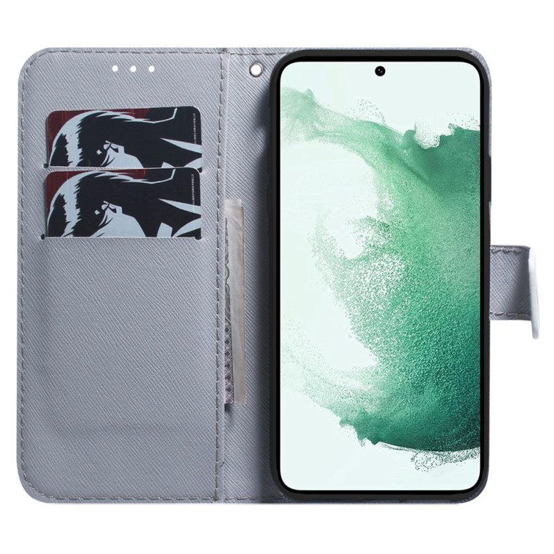 Flip Case Für Samsung Galaxy A54 5G Mit Kordel Riemchenweißer Tiger