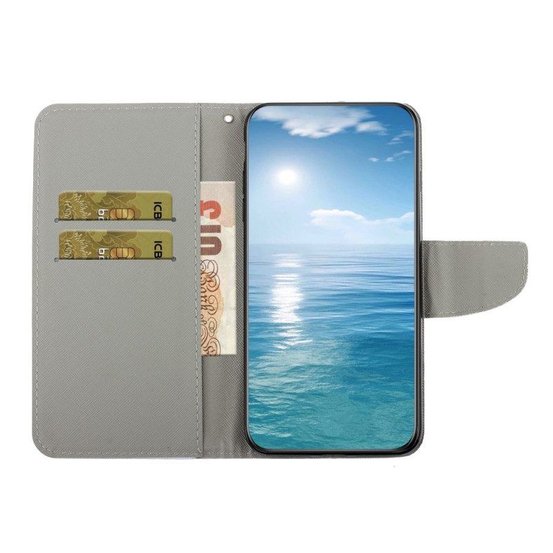 Flip Case Für Samsung Galaxy A54 5G Mit Kordel Schwarzes Riemchen