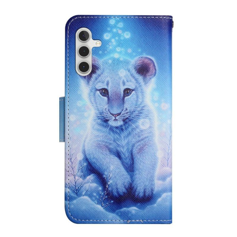 Lederhüllen Für Samsung Galaxy A54 5G Kleiner Leopard Mit Schlüsselband