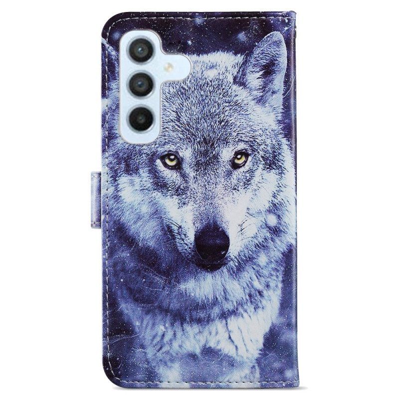 Lederhüllen Für Samsung Galaxy A54 5G Mit Kordel Zarter Wolf Mit Riemen