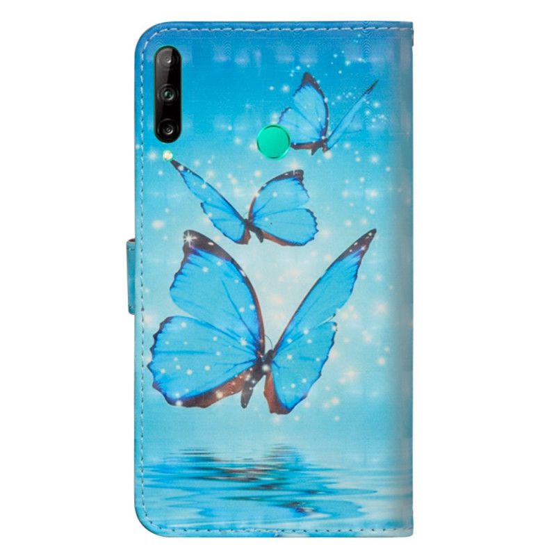 Lederhüllen Huawei P40 Lite E / Y7p Fliegende Blaue Schmetterlinge