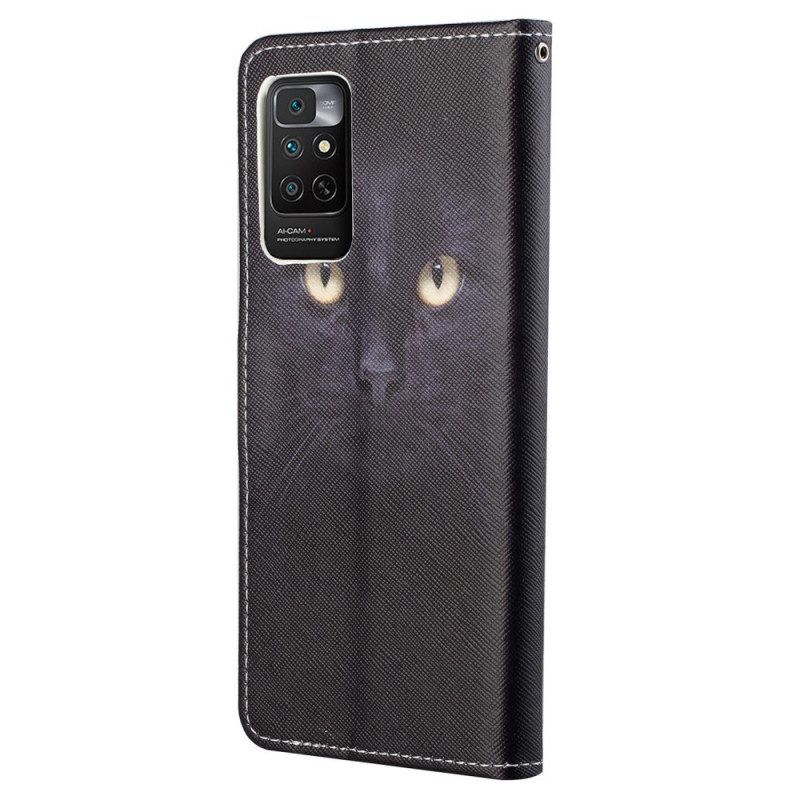 Flip Case Für Xiaomi Redmi Note 11 / 11S Mit Kordel Riemchenförmige Schwarze Katzenaugen