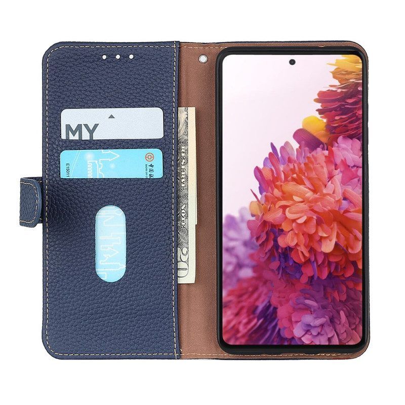 Flip Case Für Samsung Galaxy S22 Plus 5G Echtes Khazneh-litschi-leder