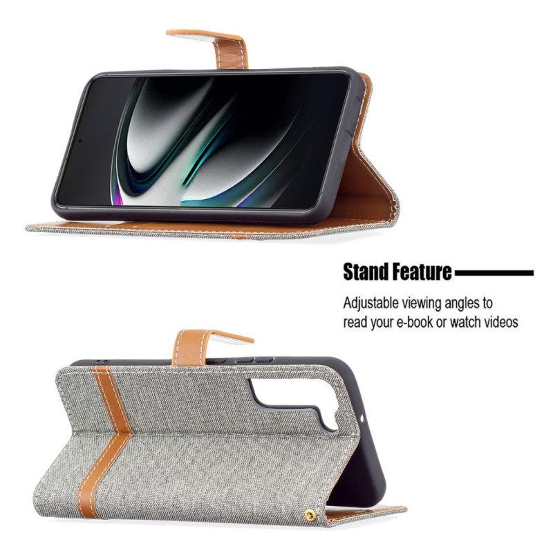 Flip Case Für Samsung Galaxy S22 Plus 5G Mit Kordel Armband In Stoff- Und Lederoptik