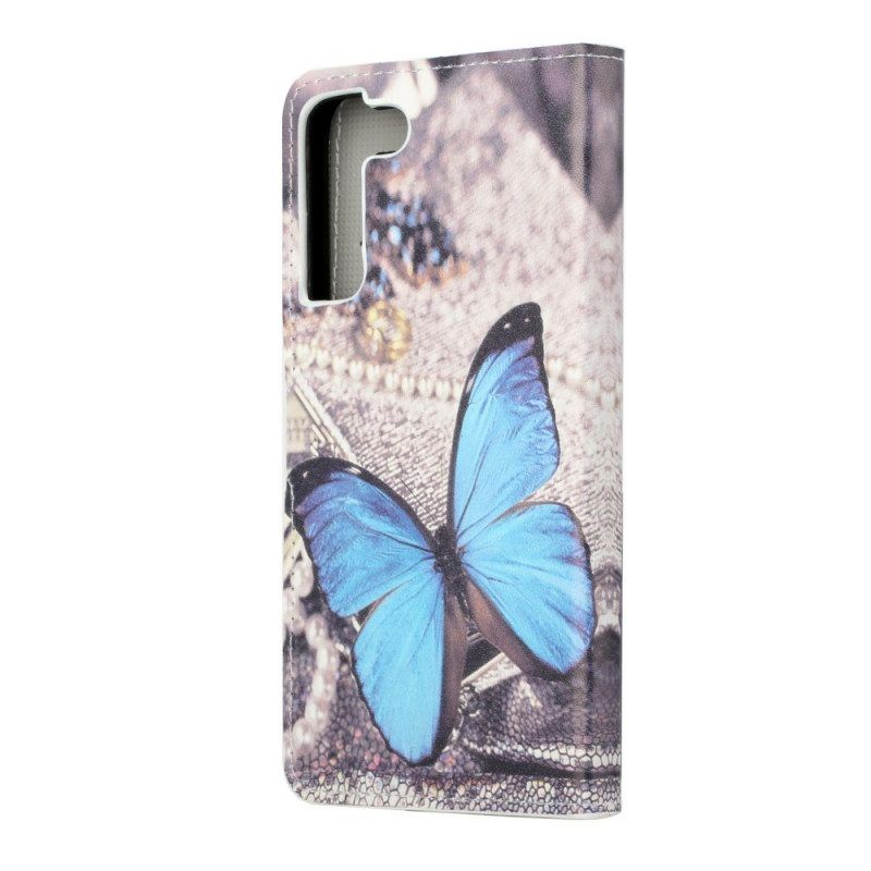 Flip Case Für Samsung Galaxy S22 Plus 5G Schmetterling Prestige Blau