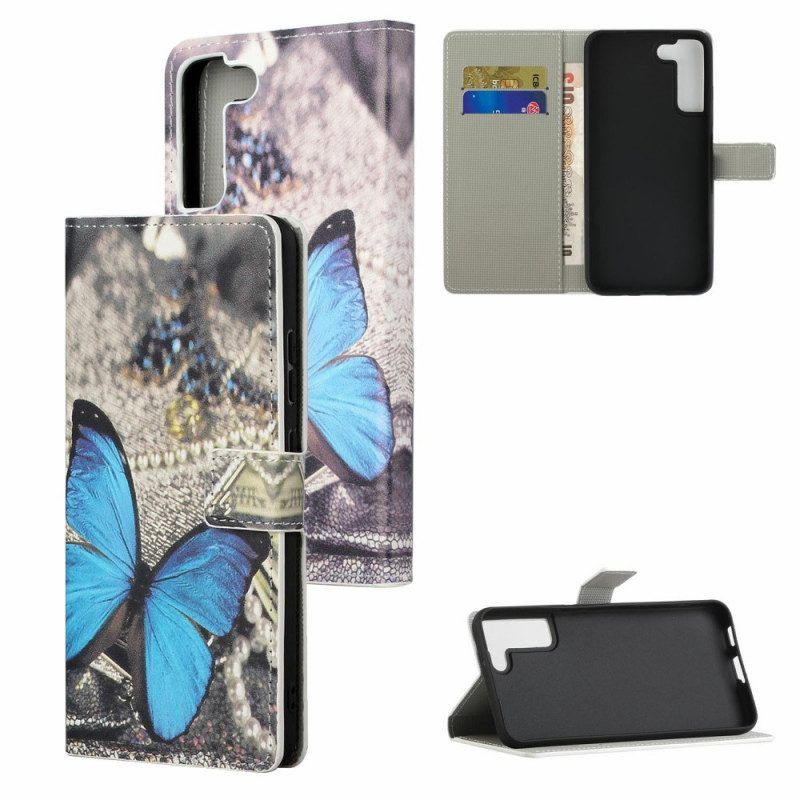 Flip Case Für Samsung Galaxy S22 Plus 5G Schmetterling Prestige Blau