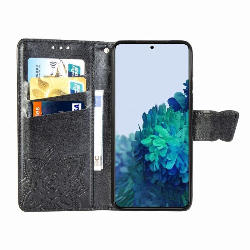 Flip Case Für Samsung Galaxy S22 Plus 5G Schmetterlingsdesign Mit Umhängeband