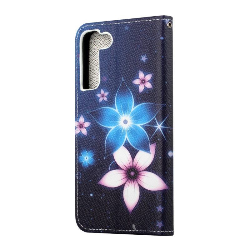 Lederhüllen Für Samsung Galaxy S22 Plus 5G Mit Kordel Mondriemenblumen