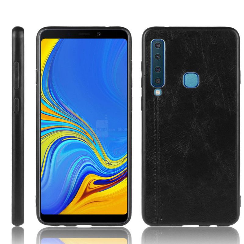 Hülle Für Samsung Galaxy A9 Schwarz Genähter Ledereffekt