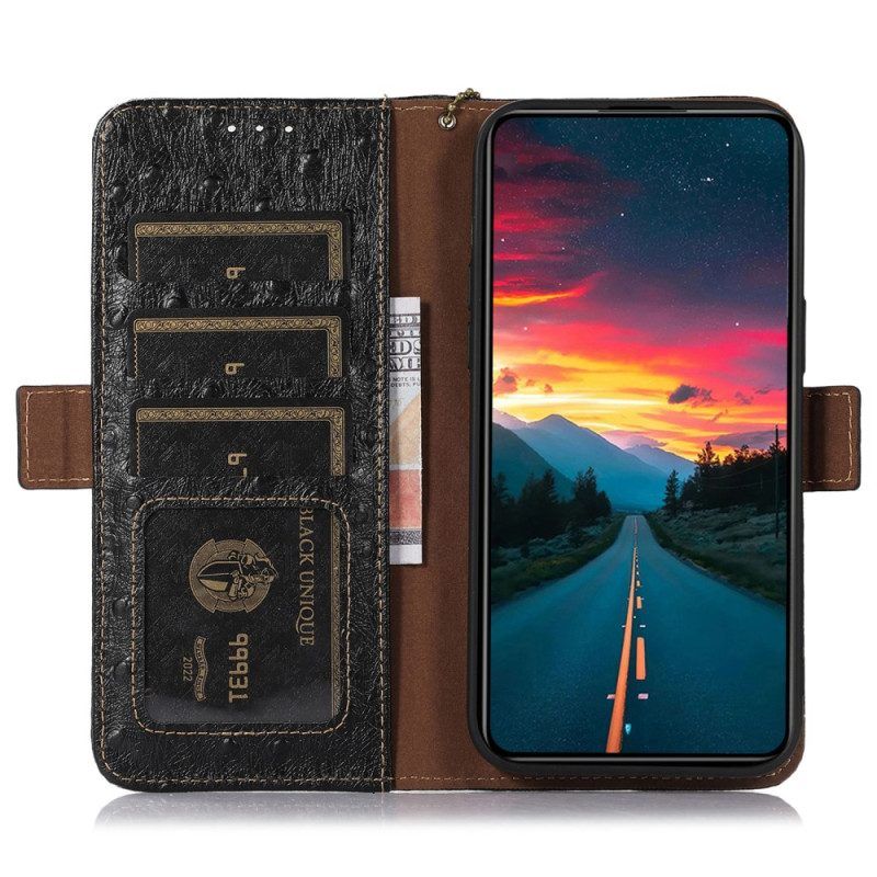 Flip Case Für Xiaomi Redmi Note 12 4G Echtleder-rfid Im Straußen-stil