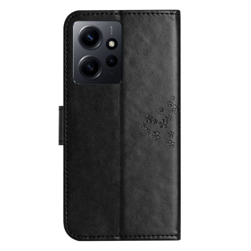 Flip Case Für Xiaomi Redmi Note 12 4G Mit Kordel Baum Und Riemchenkatze