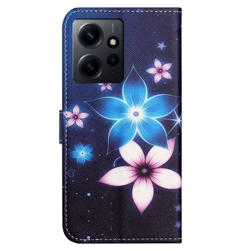 Flip Case Für Xiaomi Redmi Note 12 4G Mit Kordel Mondriemenblumen