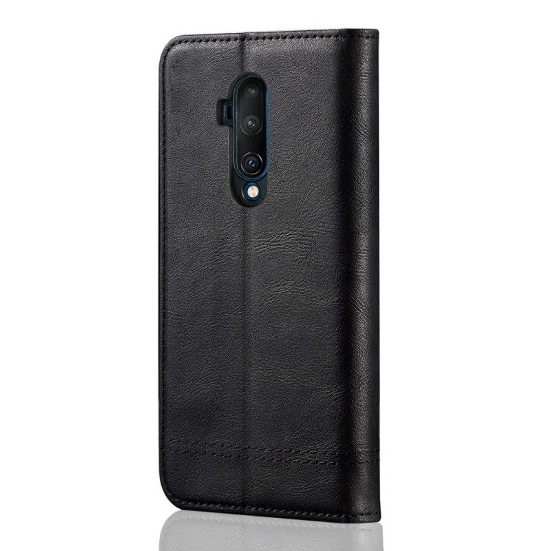 Flip Case OnePlus 7T Pro Schwarz Genähter Ledereffekt