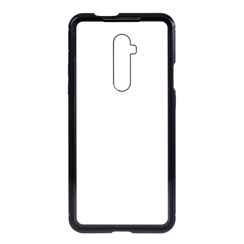 Hülle Für OnePlus 7T Pro Schwarz Kanten Aus Metall Und Gehärtetem Glas