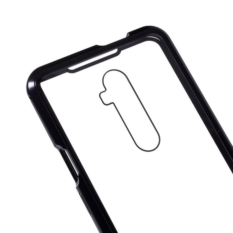 Hülle Für OnePlus 7T Pro Schwarz Kanten Aus Metall Und Gehärtetem Glas