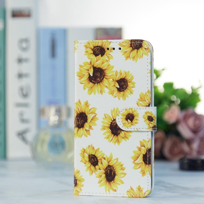 Flip Case Für Poco X4 Pro 5G Mit Kordel Riemenblumen