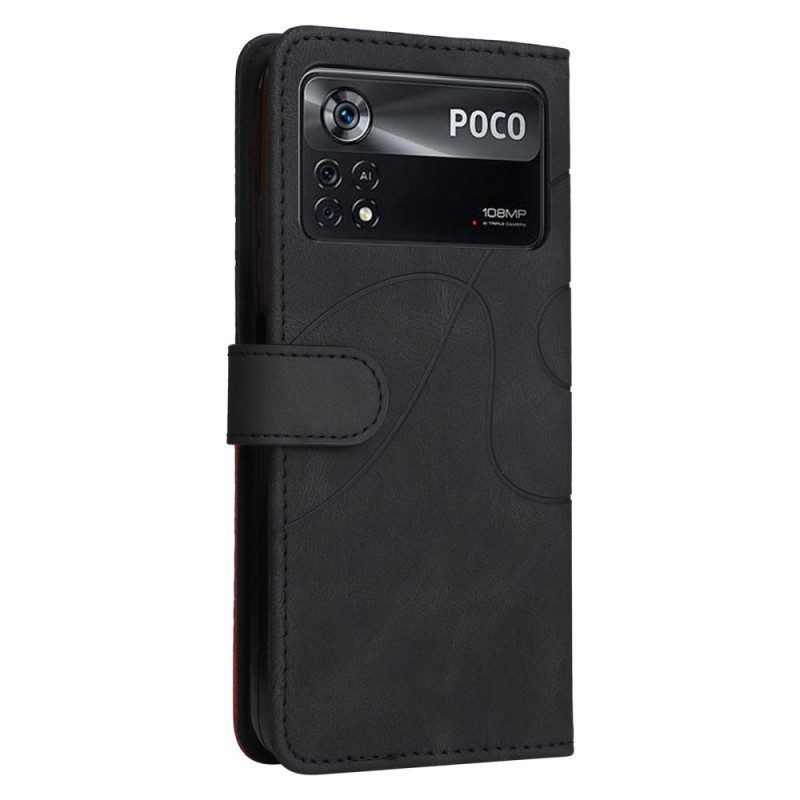 Flip Case Für Poco X4 Pro 5G Mit Kordel Zweifarbiger Riemen