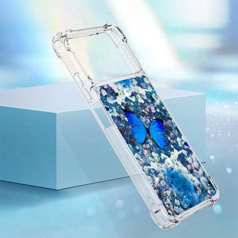 Handyhülle Für Poco X4 Pro 5G Glitzernde Blaue Schmetterlinge