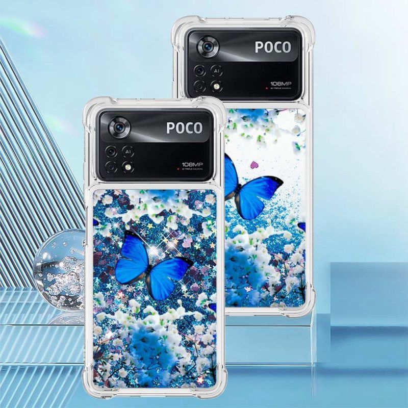 Handyhülle Für Poco X4 Pro 5G Glitzernde Blaue Schmetterlinge