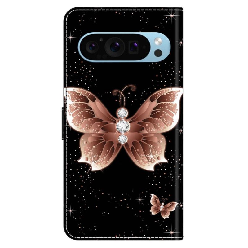 Lederhüllen Für Google Pixel 9 Rosa Diamant-schmetterling