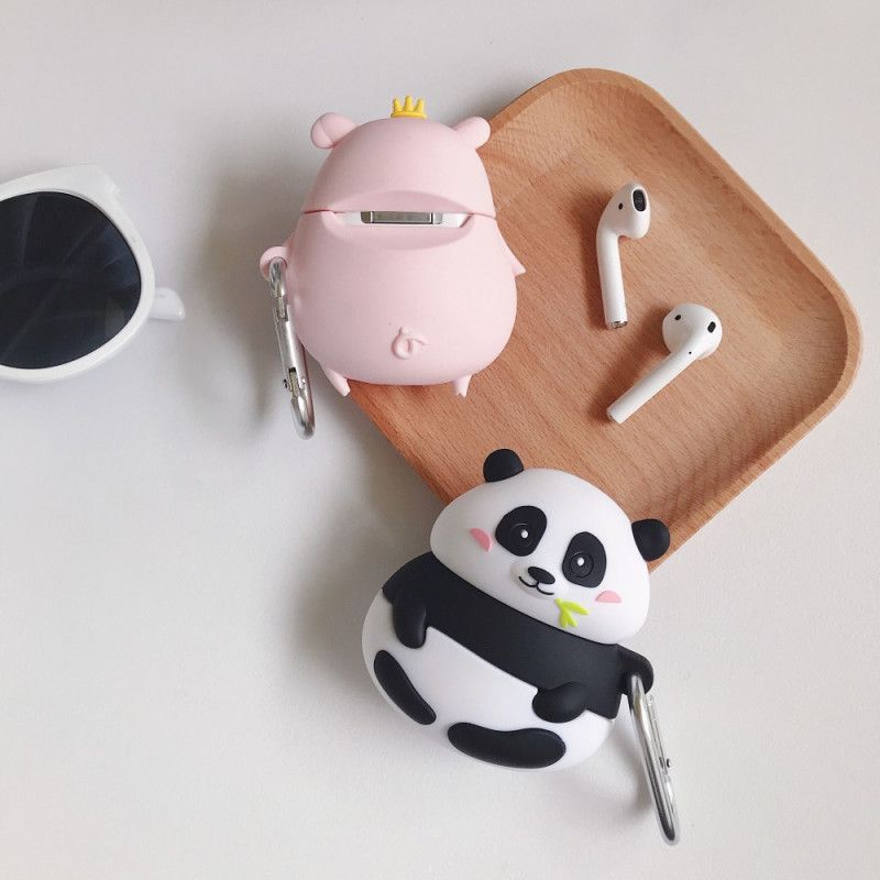 Hülle Für AirPods Weiß Silikon-Fun-Animal-Serie Mit Karabiner