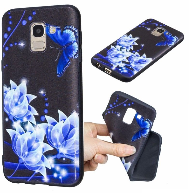 Hülle Samsung Galaxy J6 Schmetterling Und Blaue Blüten