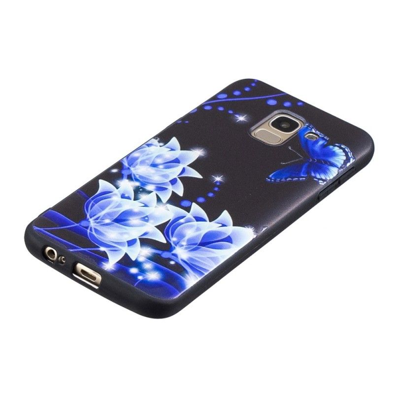 Hülle Samsung Galaxy J6 Schmetterling Und Blaue Blüten