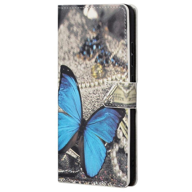 Flip Case Für Samsung Galaxy M23 5G Blauer Schmetterling