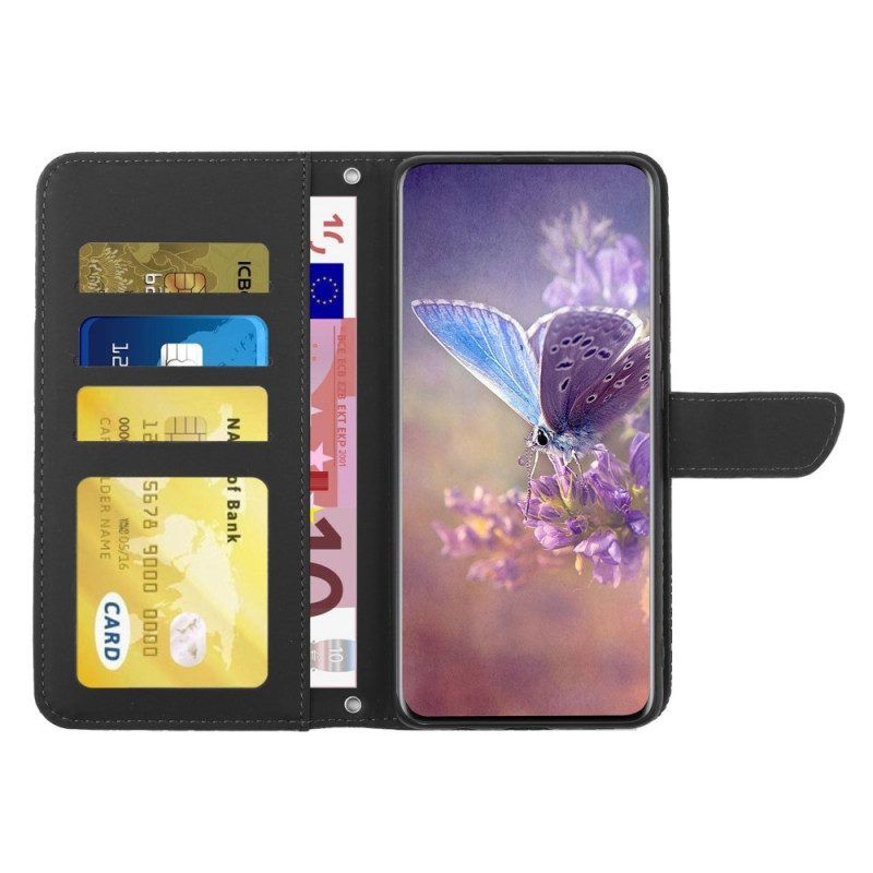 Flip Case Für Samsung Galaxy M23 5G Diskrete Schmetterlinge Und Schlüsselband