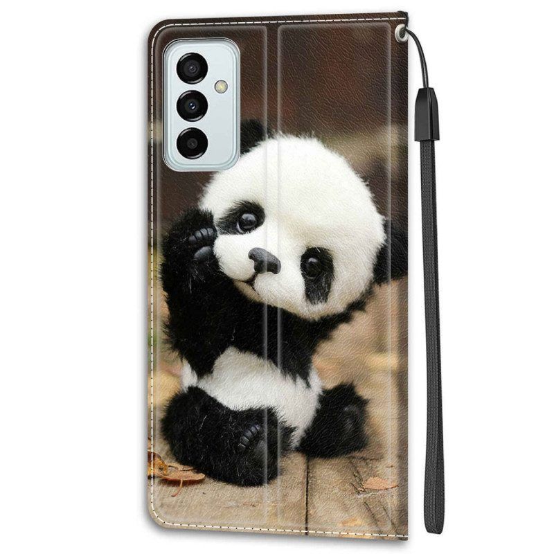 Flip Case Für Samsung Galaxy M23 5G Mit Kordel Kleiner Panda Mit Riemen