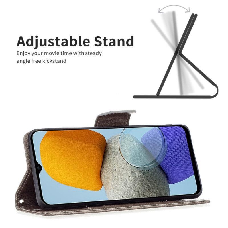 Flip Case Für Samsung Galaxy M23 5G Mit Kordel Riemchen Mit Schmetterlingen-print