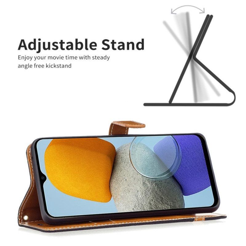 Flip Case Für Samsung Galaxy M23 5G Stoff Mit Riemen