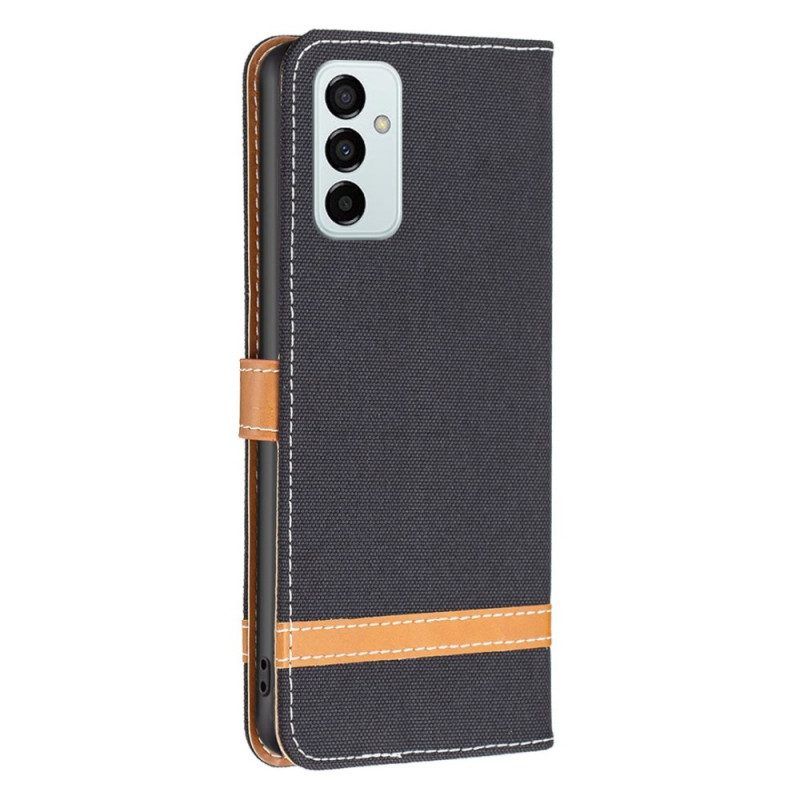 Flip Case Für Samsung Galaxy M23 5G Stoff Mit Riemen