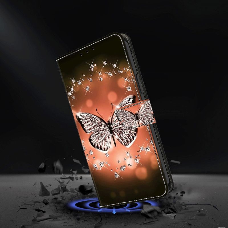 Lederhüllen Samsung Galaxy A15 Handyhülle Kristallschmetterling