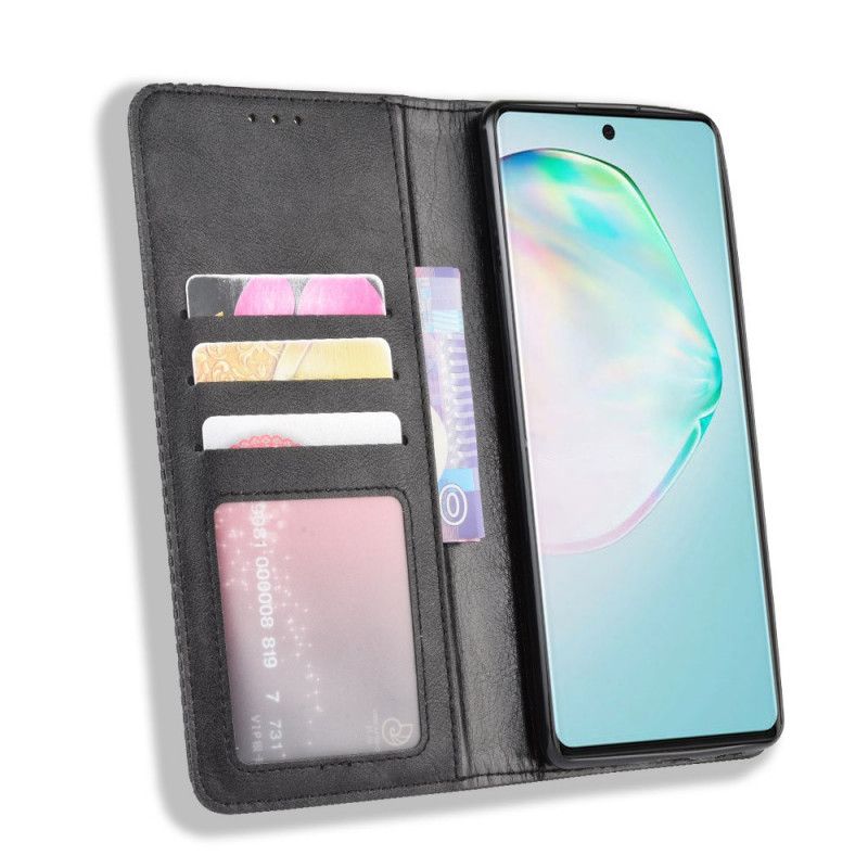 Flip Case Samsung Galaxy S10 Lite Schwarz Stilisierter Vintage-Ledereffekt