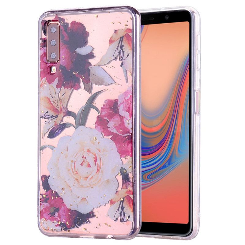 Hülle Samsung Galaxy A70 Handyhülle Blumen Und Glitzer