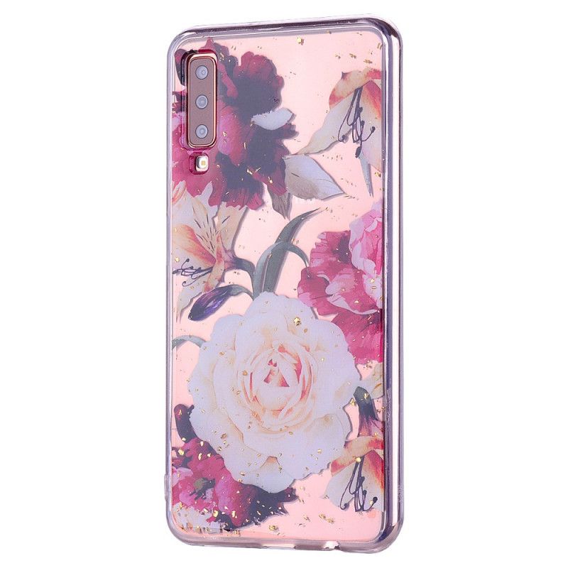 Hülle Samsung Galaxy A70 Handyhülle Blumen Und Glitzer