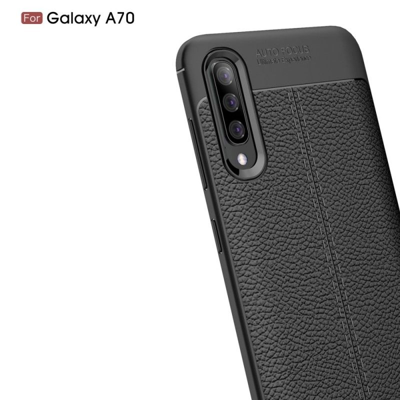 Hülle Samsung Galaxy A70 Schwarz Doppellinien-Litschileder-Effekt