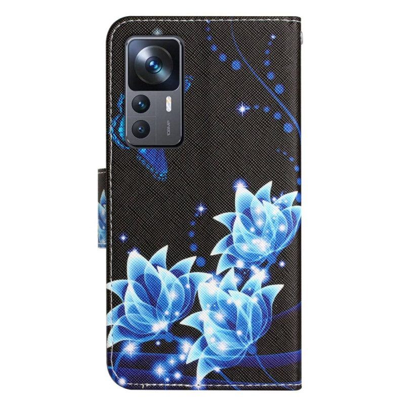 Flip Case Für Xiaomi 12T / 12T Pro Mit Kordel Riemchenmotte