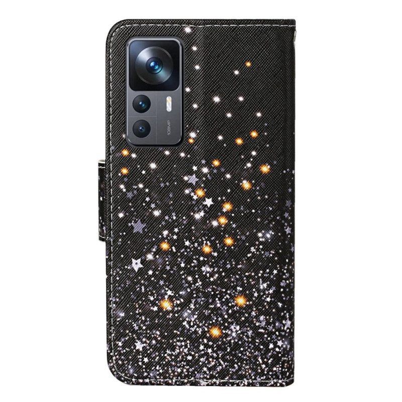 Flip Case Für Xiaomi 12T / 12T Pro Mit Kordel Schwarzes Riemchen