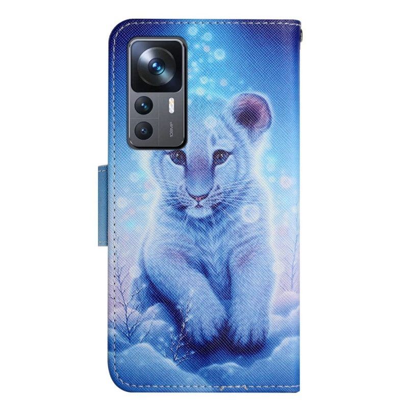 Lederhüllen Für Xiaomi 12T / 12T Pro Mit Kordel Baby-leopard Mit Riemen