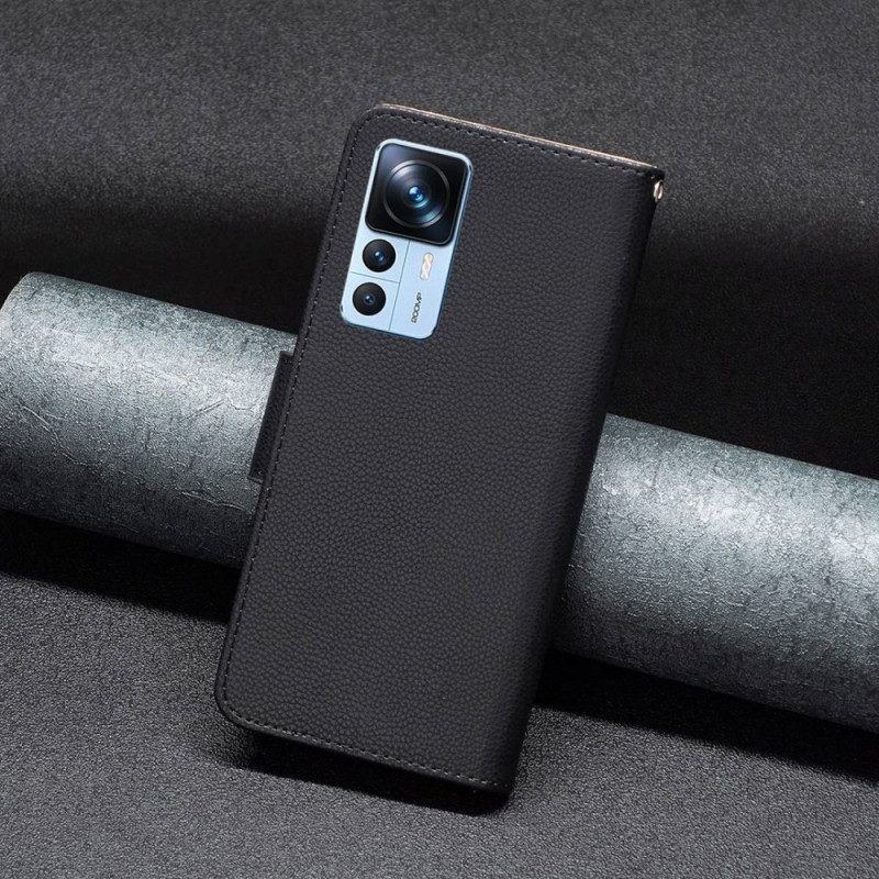 Lederhüllen Für Xiaomi 12T / 12T Pro Mit Kordel Riemchen-stil Aus Litschi-leder