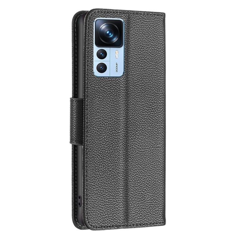 Lederhüllen Für Xiaomi 12T / 12T Pro Mit Kordel Riemchen-stil Aus Litschi-leder